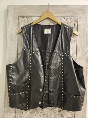 Steer Brand Men's L/XL Studded Leather Vest Black Motorcycle Biker Vest Vintage